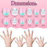 164 Pieces Children Nails Kids Fake Nail Press on Full Cover Glitter Gradient Color Girl Short False Nails 7 Days Unicorn-themed Cute False Nails for Kids Little Girls Nail Decoration, 7 Boxes