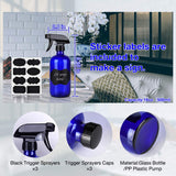 16oz Cobalt Blue Glass Spray Bottles,3 Pack Empty Spray Bottle Refillable Containers for mixing Essential Oils,Hair & Cleaning Products,Aromatherapy,Natural Air Freshener,Plants etc - DIY Labels