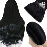 12 Inch Micro Ring Hair Extensions Human Hair Hetto 50Strands #1 Jet Black Remy Micro Beads Link Beads Hair Extension