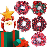 Christmas Hair Scrunchies Soft Cotton Women Scrunchies Hair Ties 5pcs Hair Bands Plaid Elastic Hair Scrunchy Christmas Supplies Hair Accessories Top Knots Buns Women Girls