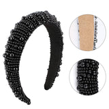3 Pieces Padded Rhinestone Faux Pearl Beaded Headband Glitter Hairband Wedding Headpiece Wide Edge Headwear for Women Girls Party Supplies (Faux Pearl Style)