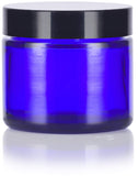 Cobalt Blue Glass Straight Sided Jar - 2 oz (12 Pack) + Spatulas and Labels