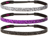 Hipsy Girl's Adjustable NO SLIP Bling Glitter Skinny Headband Gift Packs (Skinny Black/Fuchsia/Gunmetal 3pk)