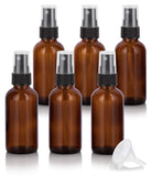 2 oz Amber Glass Boston Round Fine Mist Spray Bottle (6 pack) + Funnel