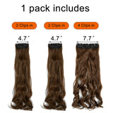Clip in Hair Extensions 3Pcs 8Clips Curly Wavy Thick Full Head Double Weft Clip on Synthetic Hair Extension Wavy Hairpieces for Women Light Chestnut Brown 18"-24"