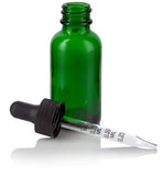 1 oz Green Glass Boston Round Graduated Measurement Glass Dropper Bottle (4 pack) + Funnel