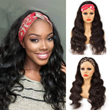 Whitney Body Wave Headband Human Hair Half Wigs with Headband Attached No Lace Front Wigs Machine Made Quick Wigs for Black Women Easy Wear Wigs 150% Density Brazilian Virgin Human Hair Natural Color 16 Inch