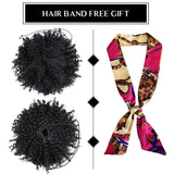 2Pcs Afro Puff Drawstring Ponytail Short Kinky Curly Fluffy Afro Bun Wrap-Wig Around with 2 Clips Ombre Color Hair Puff Synthetic Hairpiece for black women(Black)