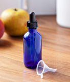 2 oz Cobalt Blue Glass Boston Round Dropper Bottle (12 Pack) + Funnel