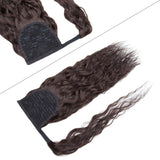 SEGO Ponytail Extension Human Hair Wavy Pony Tails Hair Extensions Wrap Around Ponytail Hair Extensions Long Corn Wave 100% Real Remy Hair With Magic Paste For Women Black Brown 18 Inch 90g