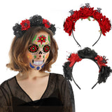 2 piece Halloween Headband, Day of The Dead Rose Headdress Festival Headpiece Cosplay