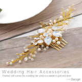 Barogirl Wedding Hair Comb Silver Rhinestones Blue Opal Crystal Bridal Hair Accessories for Brides and Bridesmaids (Gold)