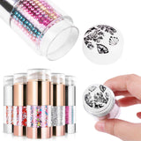 DouborQ 6Pcs Clear And White Diamond Nail Double Stamper With 12Pcs Scraper Clear Nail Art Jelly Stamper Nail Art Stamping Stamper for Manicure Tools DIY Nail Art Designs