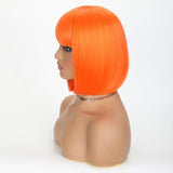 OkeBeauty Orange Bob Wig with Bangs for Women Red Short Bob Wigs 12 inch straight Synthetic Heat Resistant Wigs colorful Bob Wigs Natural Looking