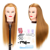Mannequin Head Hair Styling Training Head Braiding Manikin Cosmetology Doll Head with stand, Synthetic Fiber Hair 26 inches HX2701