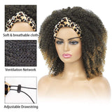 Headband Wig for Black Women Short Curly Afro Wigs Head Wrap Wig 2 in 1 Afro Synthetic Curly Wigs with Headband Leopard Headwrap Wigs Synthetic Hair Mixed Honey Blonde T27 Kinky Curly Scarf Wigs