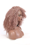 Lavender Kinkys Curly Afro Lace Front Wigs Synthetic 16 Inch L Part Heat Resistant Wigs for Women, Hand Tied Natural Hairline Half Machine Made Replacement Wig (16 inch, Mixed Pink)