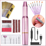 Portable Electric Nail Drill, GLAMADOR Professional Efile Nail Drills With 11Pcs Nail Drill Bits, 30 Sand Bands,7 Brushes,100pcs Nail Templates for Exfoliating, Grinding, Polishing