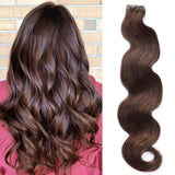 Valiilo Tape in Wavy Hair Extensions Human Hair Seamless Skin Weft Human Hair Body Wave Dark Brown #2 Human Hair Seamless Tape in Hair Soft Wavy Brown Real Hair Weft 70grams 20pcs/pack