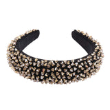 Padded Rhinestone Headbands for Women Girls Wide Velvet Bejewelled Hairbands Sparkly crystal Beaded Embellished Headband Wedding party Hair Accessories (gold)