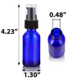 1 oz / 30 ml Cobalt Blue Glass Boston Round Bottle with Black Treatment Pump (12 Pack) + Funnel