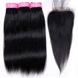 10a Brazilian Hair Bundles with Closure Straight Human Hair Bundles with Closure (12 14 16+10) 3 Pcs Weave Hair Human Bundles with Closure 70g/Bundle Short Bob Human Hair