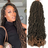 7 Packs Nu Faux Locs Wavy Faux Crochet hair 18 Inch Braids Curly Wave Soft Nu Faux Locs Crochet Hair 21Roots/pcs Braiding Extensions (18inch, T1B/27#)