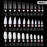 Acrylic False Nail Tips Kit, 600pcs Coffin Clear and Natural Half Fake Nail Tips with Storage Case,5 Nail Glues,1 Professional Nail Clipper,Nail File,Sponge Polishing,Nail Glue Remover