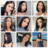 Juziviee Short Hair Wigs for Women, 12'' Cute Black Bob Hair Wig, Natural Looking Soft Synthetic Full Wigs for Daily Party Cosplay AD015BK