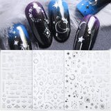 Lookathot 8Sheets Self-ahesive 3D Design Nail Art Stickers Decals Gold Silver Metallic Studs Moon Stars Geometry Pattern Manicure DIY Decoration Tools (Silver(8Sheets))
