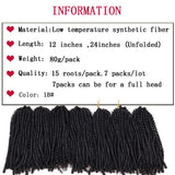 7 Packs Spring Twist Braiding Hair Spring Twists Bomb Twist Hair Synthetic Fiber Fluffy Twist Crochet Braids Low Temperature Fiber Crochet Hair for Black Women Braiding Hair(12inch,1B)