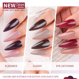 Gellen Gel Nail Polish Kit 6 Colors With Base Coat Top Coat - Understated Elegance Series Popular Dark Nude Grays Nail Art Colors Home Gel Manicure Set