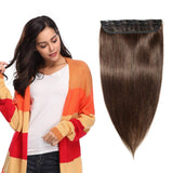 100% Remy Clip in Hair Extensions Natural Hair 16-22 inch Grade AAAAA 3/4 Full Head 1 piece 5 clips Long Smooth Silky Straight for Women Fashion 18"/18 inch 50g,#2 Dark Brown)