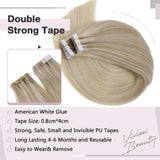 Vivien Tape in Human Hair Extensions, 18inch 50g 20pcs Balayage Ash Blonde Mixed Medium Blonde to Platinum Blonde Remy Hair Extensions, Tape in Blonde Hair Extensions Human Hair