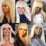 613 Blonde Straight Human Hair Wigs with Bangs Machine Made Wigs Brazilian Virign Straight Wigs 20 Inch Honey Blonde Human Hair Wigs 150% Density