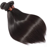 BLACKMOON HAIR Brazilian Virgin Straight Hair 4 Bundles With Lace Closure Unprocessed Human Hair Extensions Weave Natural Black Color (10 12 14 16+8 Inch Closure, Free Part)