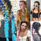 Jumbo Braiding Hair 5PCS/Lots Ombre Kanekalon Braiding Hair Extensions High Temperature Synthetic Hair 24 Inch for Braiding Hair (black-cyan)
