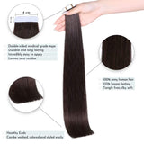 Maxfull Tape In Remy Hair Extensions Chocolate Brown, Double Sided Undetectable Seamless Hair Extensions, 20pcs, 22inch, 50g