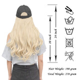 XBwig Hats With Hair Attached For Women Synthetic Wig Hat Long Wavy Adjustable Wave Hairpiece Black Baseball Cap With Hair Extensions With Magic Paste Bleach Blonde