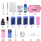 18 in 1 Eyelash Extension Kit, mcwdoit C Curl Eyelash False Lashes Strip Graft Glue Tweezers Kit Lint-free Eyelashes Under Patch Pad Eyelash Brush Cotton Swabs Cup Rings Bag Set