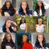 Headband Wig 9A Human Hair None Lace Front Body Wave Wigs Natural Color Glueless Headband Wig for Black Machine Made Brazilian Virgin Hair 150% Density for Black Women