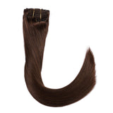 Clip on Extensions Human Hair New Version Silk Straight Soft 18" 140gram 8 pcs Unprocessed #4 Medium Brown Double Weft Clip in Extensions Can be Restyled (18" 8pcs 140g #4)