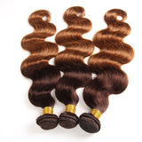 2 Tone Ombre Hair Body Wave 3 Bundles Brazilian Virgin Hair Body Weft Ombre Human Hair Bundles T4/30 Medium Brown/Medium Auburn for Black Woman (16 18 20, T4/30)