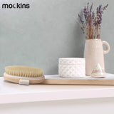 Mockins Natural Boar Bristle Body Brush Set with Detachable Cellulite Massage Brush and Long Wooden Handle for Dry Brushing Perfect Kit to Exfoliate and Get Rid of Cellulite - Gift Set
