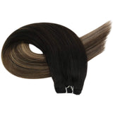 YoungSee Balayage Weft Hair Extensions 14inch Natural Black to Ash Blonde with Dark Brown Hair Extensions Balayage Hair Extensions Weft Hair Black Weft Hair Extensions 100grams