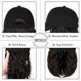 Qlenkay Baseball Cap Hair with 14 inch Wave Curly Bob Hairstyle Adjustable Wig Hat Attached Short Extensions Synthetic for Women Dark Brown