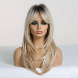 HAIRCUBE Long Layered Synthetic Hair Wigs for Women Blonde with Dark Roots