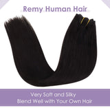 LaaVoo Remy Halo Hair Extensions Real Human Hair Black Halo Wire Hair Extensions Straight Color #1b Off Black Invisible Halo on Natural Hair Extensions with Fish Line One Piece Double Weft 80g 18"