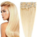 16" Clip in Human Hair Extensions Double Weft Hair Extensions 8 Pieces 18 Clips Straight Hairpieces(Platinum Blonde)