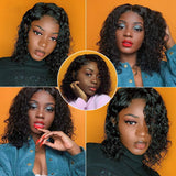 Curly Bob Lace Front Wigs Human Hair with Middle Part Deep Wave Short Bob Wigs for Black Women Soft Brazilian Remy 4X4 Lace Closure Wig 14 Inch